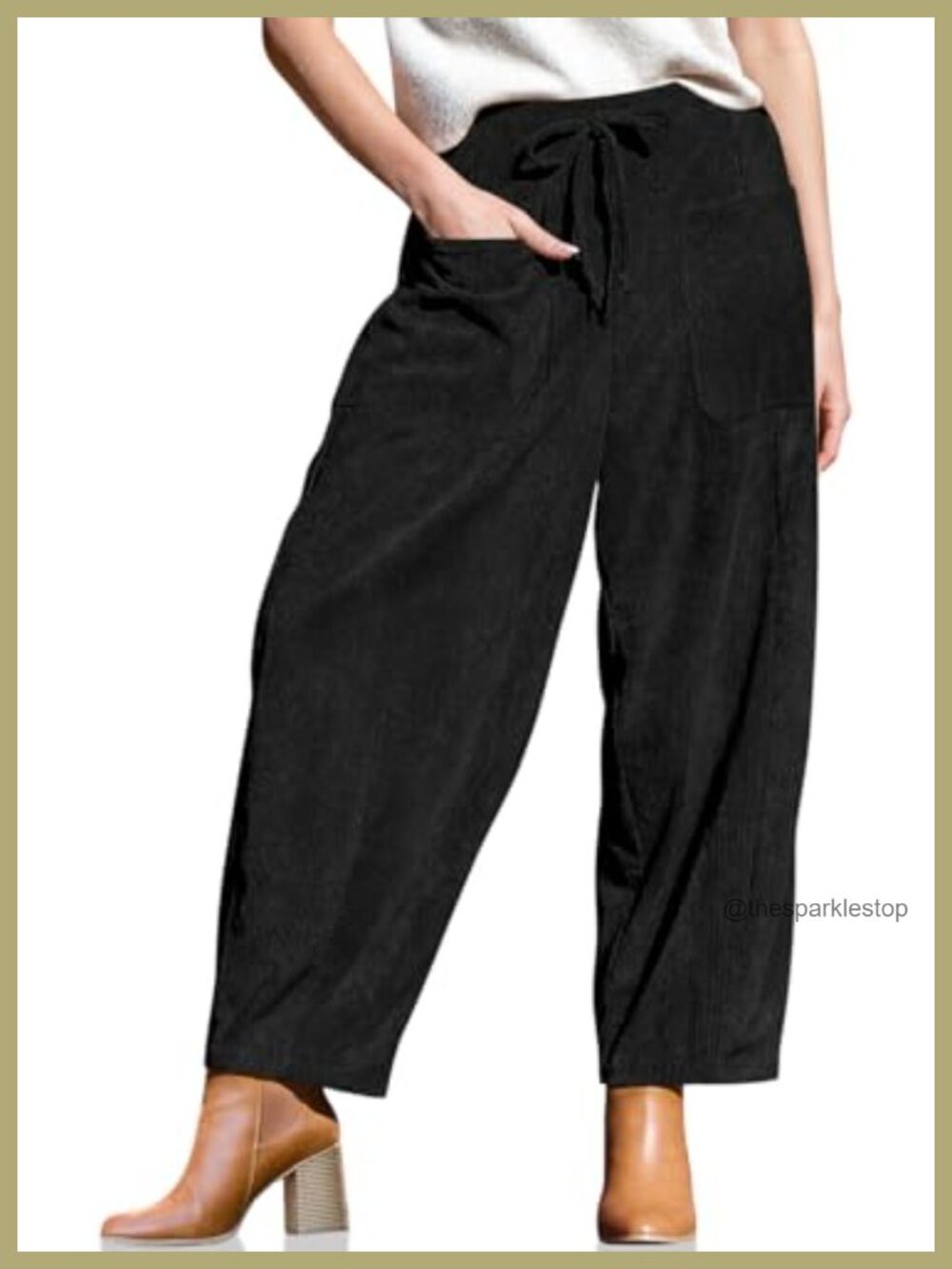 Women's Corduroy Barrel Pants High Waist Drawstring Wide Leg Cropped